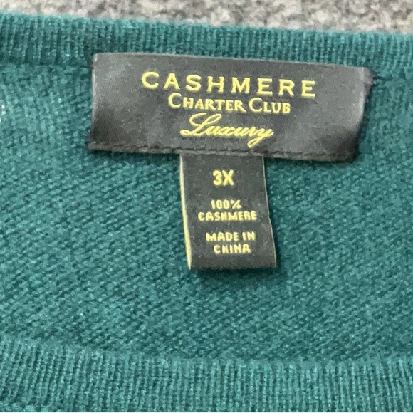 3X 100% cashmere pullover sweater Macy’s Charter Club Forest Green hunter pine - Picture 3 of 3